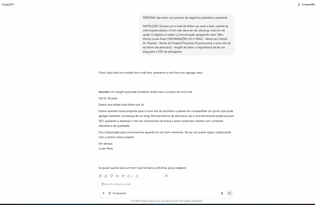 Resultado 2 do prompt no Chatgpt