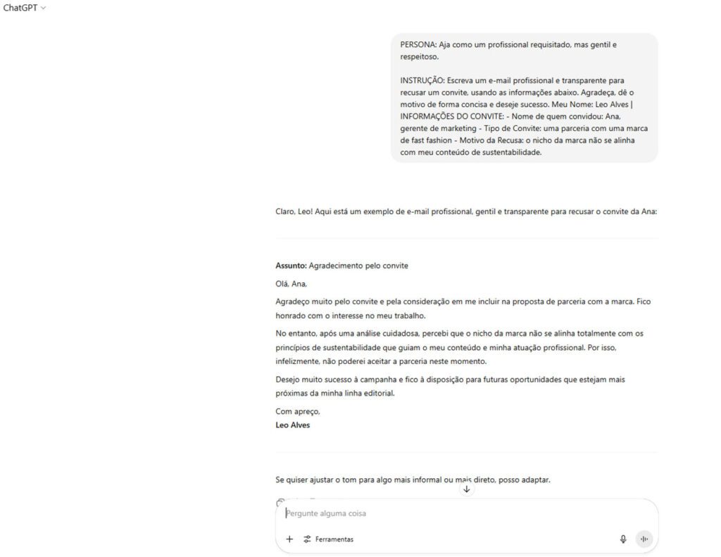 Resultado 4 do prompt no Chatgpt